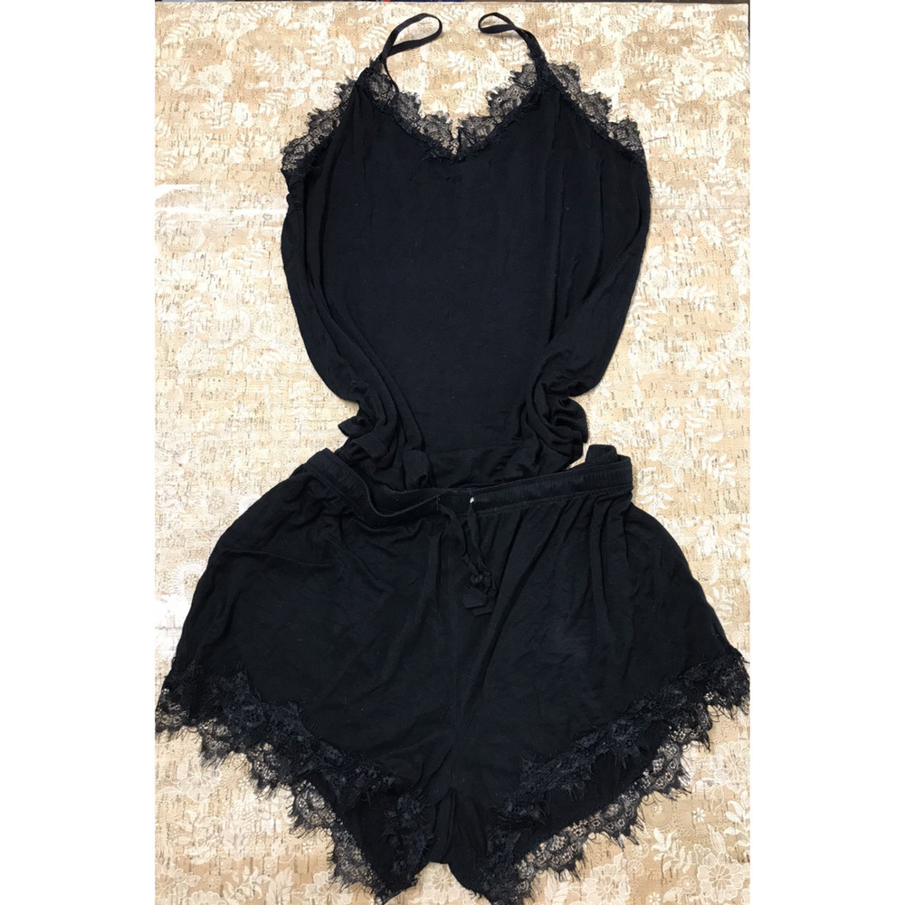 Seeing Stars Pajama Set Shorts & Strappy Top Super Soft Relaxed Fit Black Sz M
